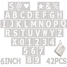 42 Pcs Large Alphabet-Number Stencils: 6 Inch Reusable Letter Stencils for Wa...
