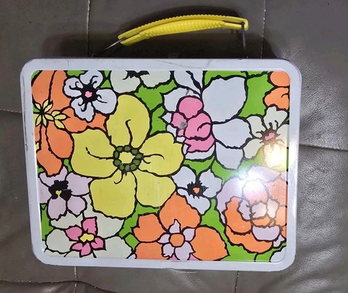 Vintage Metal Lunch Box Flower Power 9"w X 7"h X 4" D