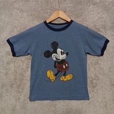 Walt Disney World Ringer Tee Shirt Boys Youth Small Blue Distressed Mickey Mouse