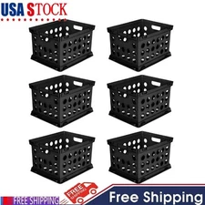 Set of 6 File Crate Plastic Milk Storage Bins Basket Stackable Boxes Black NEW