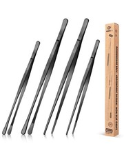 4 Pcs Stainless Steel Long Tweezers Tongs Set - 12''  10'' for Cooking, BBQ, Se