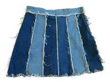 LaBijou  Junior's Frayed Patchwork Design Stripe Denim Mini Skirt Size Medium