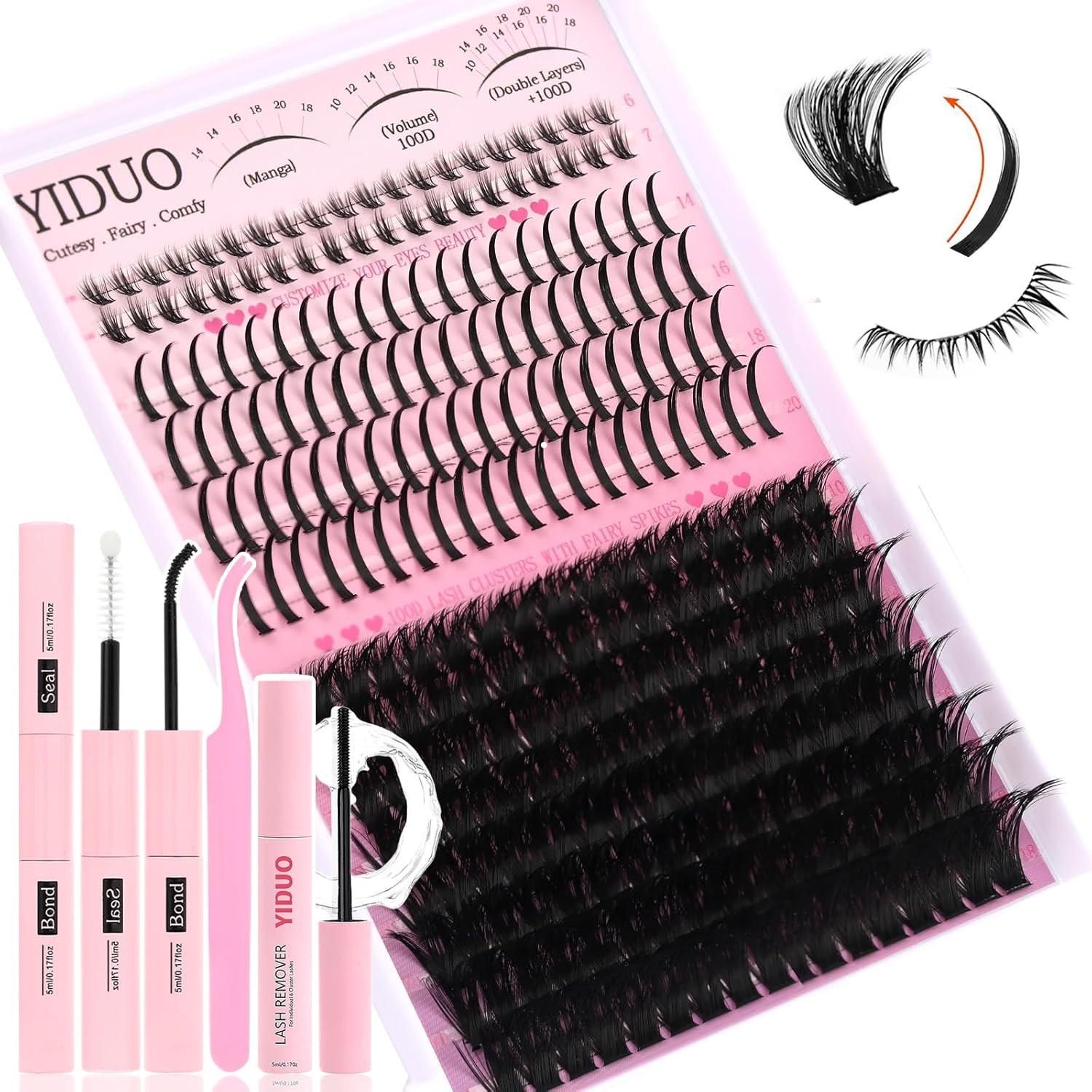 Lashes Clusters Kit Bottom Lashes with Spikes 100D Cluster Eyelash Extensions Ki