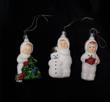 3 Inge-Glas Ornaments Kinder Snow Babies Handblown Glass Made in Germany Lot
