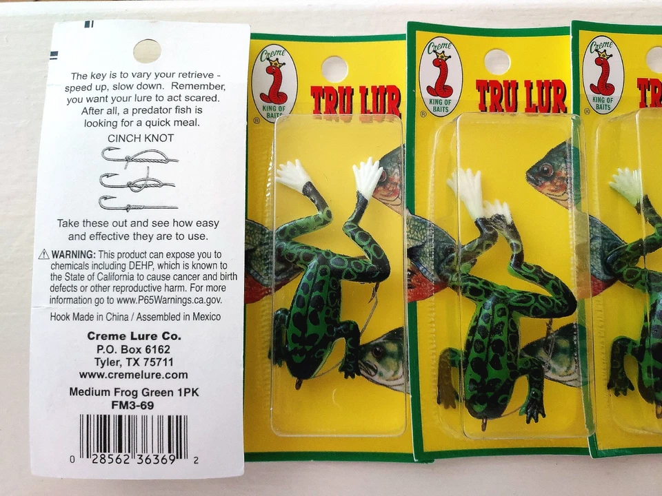 Lote de 5 señuelos de pesca de lubina sin malezas realistas para rana Creme Tru-Lur 4" - rana verde Foto 3 de 3