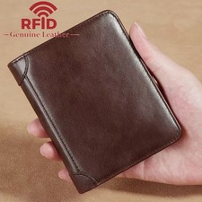Genuine Leather Minimalist Trifold Wallets For Men RFID Blocking Slim Men Wallet
