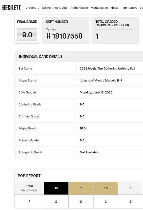 MTG Magic the Gathering Unfinity Galaxy Foil Ignacio of Myras Marvels BGS 9 - Image 3 of 3