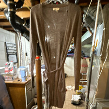 Vertigo Paris Brown Knit Sweater Dress M V-Neck Long Sleeve Tie Waist Pockets