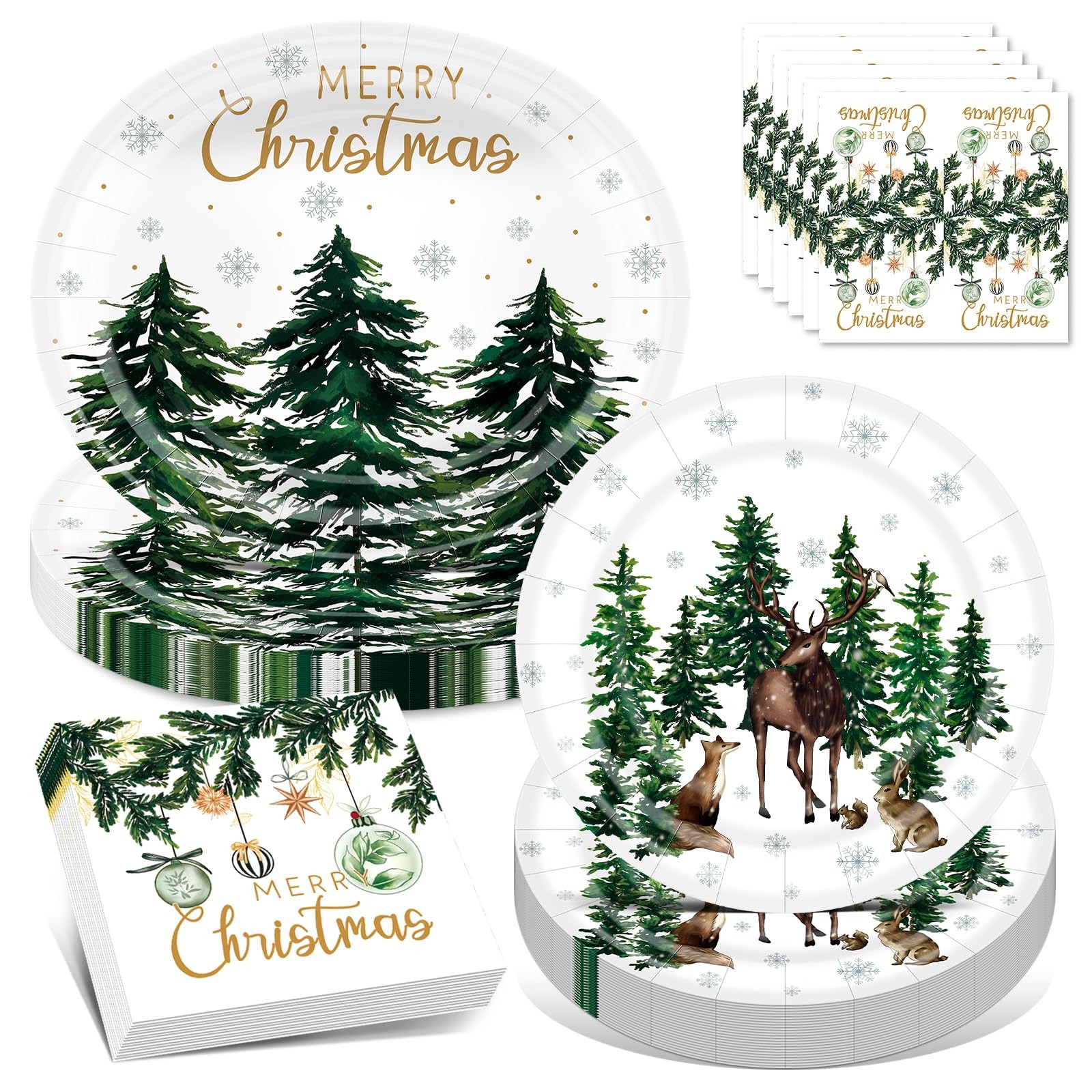 100Pcs Christmas Plates and Napkins Set - Includes 10 * 12inch Oval Dinner Pl...