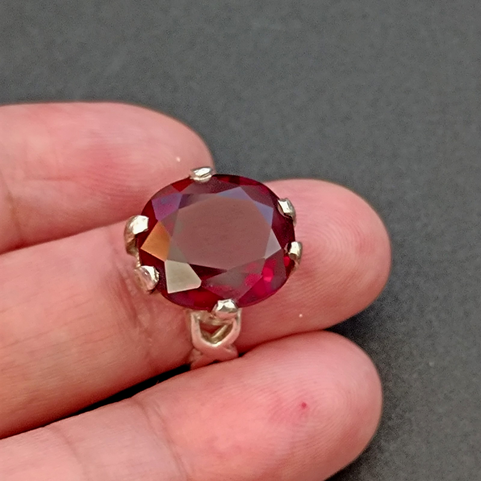 Vintage Sterling Silver Ring Large Ruby Tested Mo… - image 9