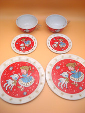 6 pcs 1950's Ohio Art Mary Had A Little Lamb Bo Peep Tin Children's Dishes