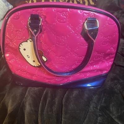 Hello Kitty Pink Embossed Satchel Top Handle Zip Silver Hardware Lined Pockets