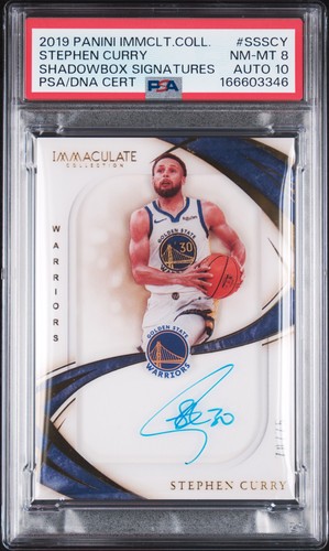 2019 IMMACULATE COLLECTION SHADOWBOX SIG STEPHEN CURRY 70/75 PSA 8 DNA AUTO 10