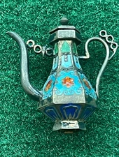 Antique Chinese Miniature Silver Enamel Teapot