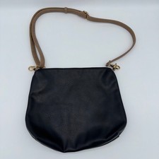 Black Faux Leather Crossbody Bag Adjustable Strap Gold Hardware Zip Closure