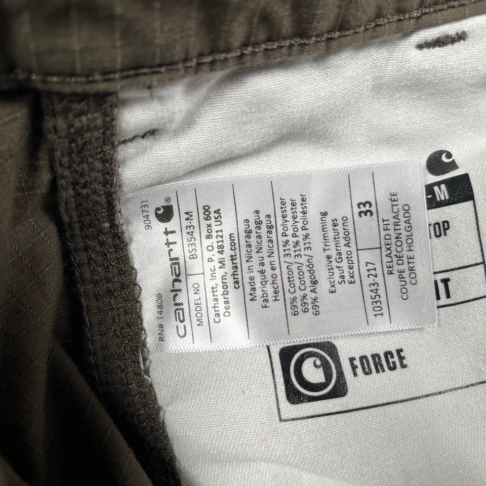 Carhartt Force Relaxed Fit Ripstop Cargo Work Shorts Men's Size 33 Durable EUC - Image 4 of 4