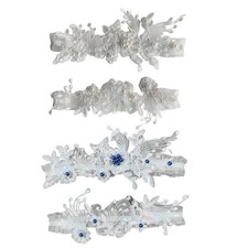 Womens Handmade Floral Lace Mesh Applique Thigh Rings Set Imitation Pearl Beaded