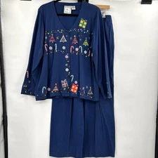 Michael Simon Lite Beaded Embroidered Christmas Tree Candy Cane Set Sz XL Blue