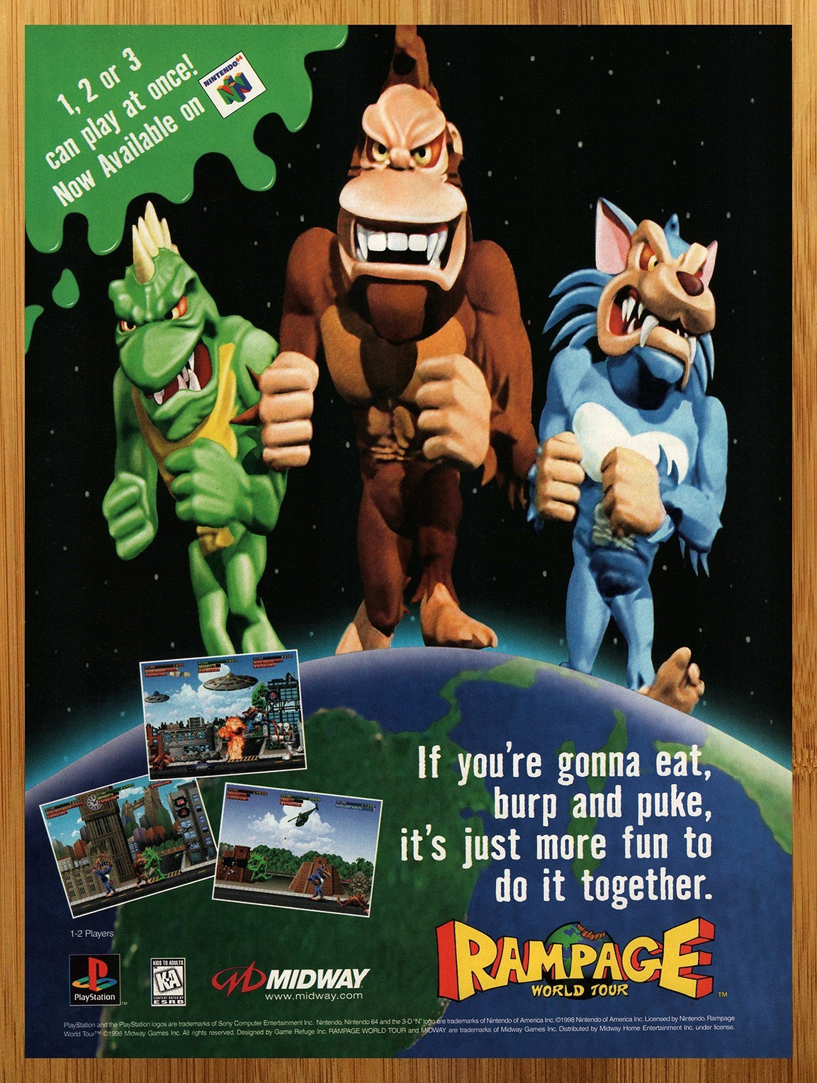 1998 Rampage World Tour Playstation 1 PS1 Vintage Print Ad/Poster Game Promo Art