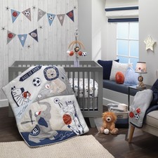 Lambs  Ivy Hall of Fame Sports Animals 5-Piece Crib Bedding Set - Gray/Blue