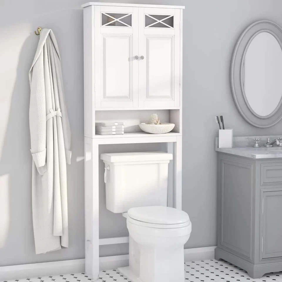 Over the Toilet Bathroom Storage Space Saver Cabinet White 68" H