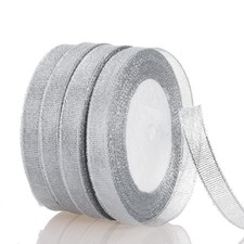 3/8 Inch Silver Glitter Ribbon, 100 Yards Sparkly Metallic Fabric Ribbons for...
