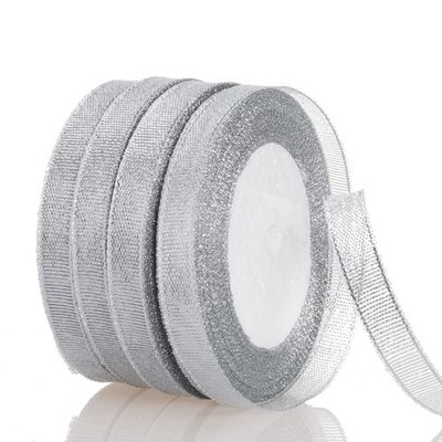 3/8 Inch Silver Glitter Ribbon, 100 Yards Sparkly Metallic Fabric Ribbons for...