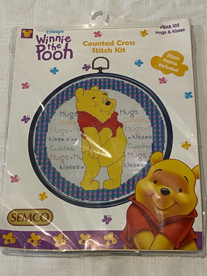NEW Semco Disney Winnie Pooh Counted Cross Stitch KIT Hugs &Kisses LARGE 8" Hoop - Image 2 of 4