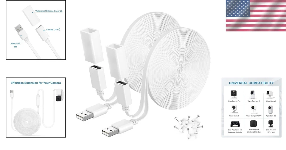 Cable de extensión de cámara de anillo de 30 pies resistente a la intemperie - Compatible con varios modelos Foto 2 de 4