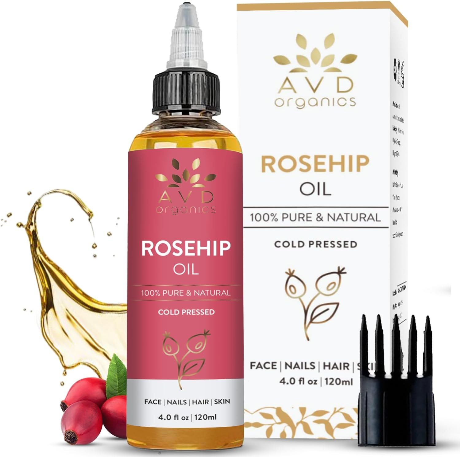 AVD Organics Rosehip Oil for Face 120ml – Cold Pressed Rose Hip Oil for Face,