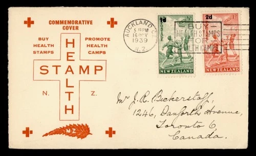 DR WHO 1939 NEW ZEALAND FDC HEALTH STAMP CACHET OVPT COMBO SEMI POST M71497