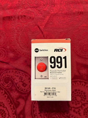 RCI 991NR-PTD RCI Pneumatic Time Delay Red Push To Exit Button, Narrow 1 3/4''