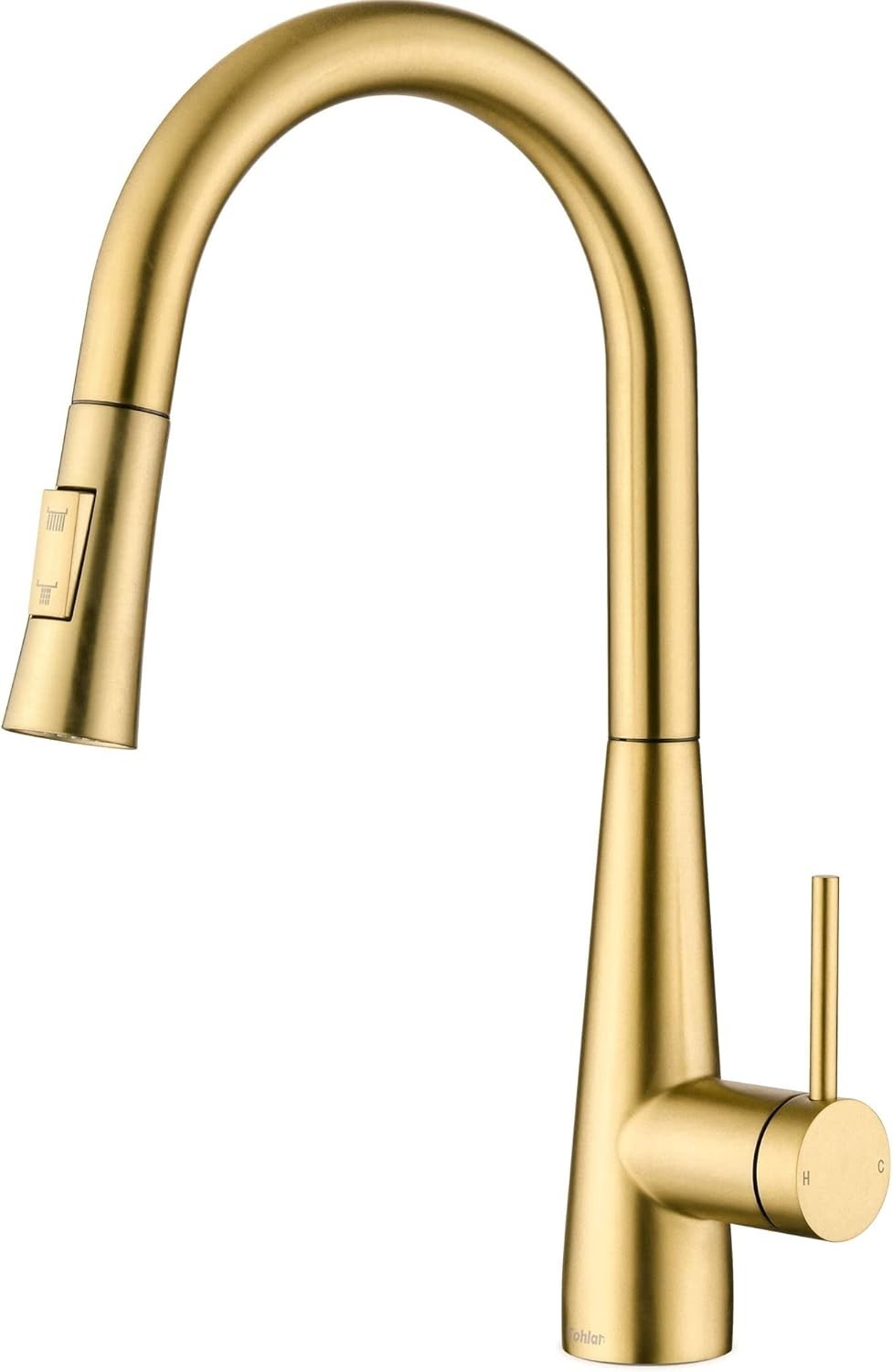 Tohlar Gold Finish Kitchen Mixer Tap Pull Out Spray Brushed Stainless Steel New