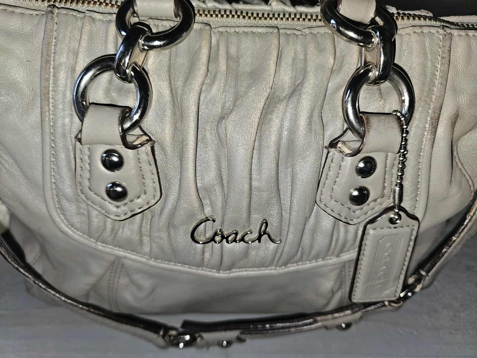 Borsa Coach Ashley vintage in pelle grigia 60149 F15455 rosa interno carina!