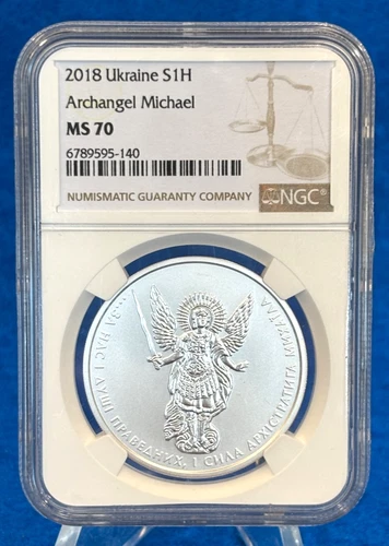 2018 Ukraine 1 Oz. .999 Silver Archangel Michael NGC MS70