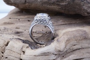 Authentic Vintage 18k GE ELECTROPLATED Sparkling White Tourmaline Crystal Gold Plated Ring