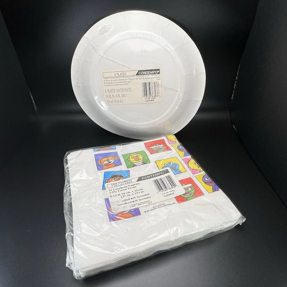 Platos de cumpleaños vintage Contempo Plaza Sésamo ELMO & FRIENDS (8) y servilletas (16) Foto 3 de 4