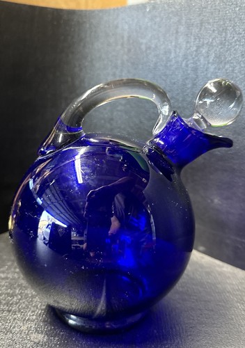 Vtg Cambridge Cobalt Blue Tilt Ball Decanter/Pitcher W/Stopper Uv Reactive - Picture 4 of 13