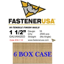 1 1/2" 16 Gauge Straight Finish Nails 1.5 inch 16 ga (2,500 ct) (case qty of 6)