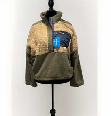 Columbia Lodge Sherpa 1/4 Snap Pullover Fleece Green Hike Camp NWT