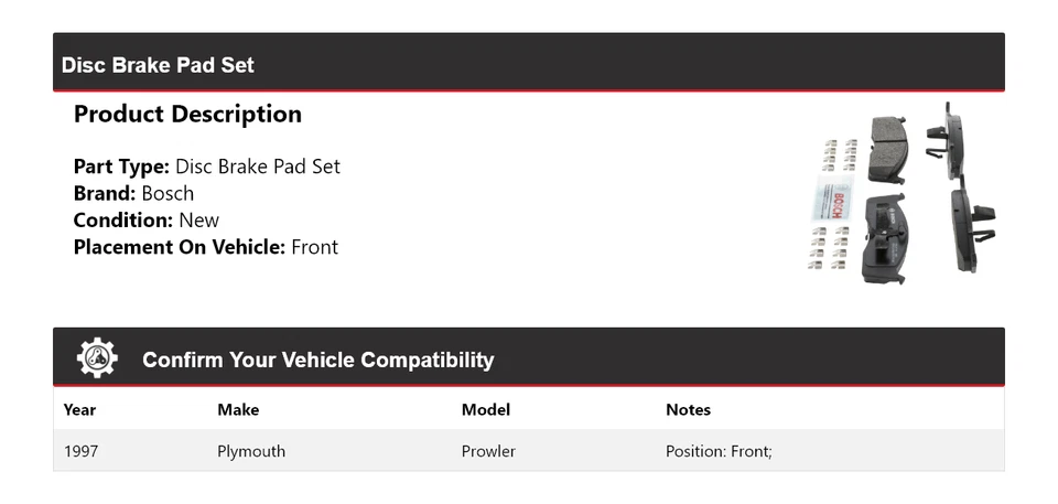 Pastillas de freno delanteras semimetálicas para Plymouth Prowler Bosch QuietCast 1997 Foto 2 de 4