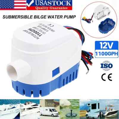 12V Automatic Submersible Boat Bilge Water Pump With Auto Float Switch 1100GPH