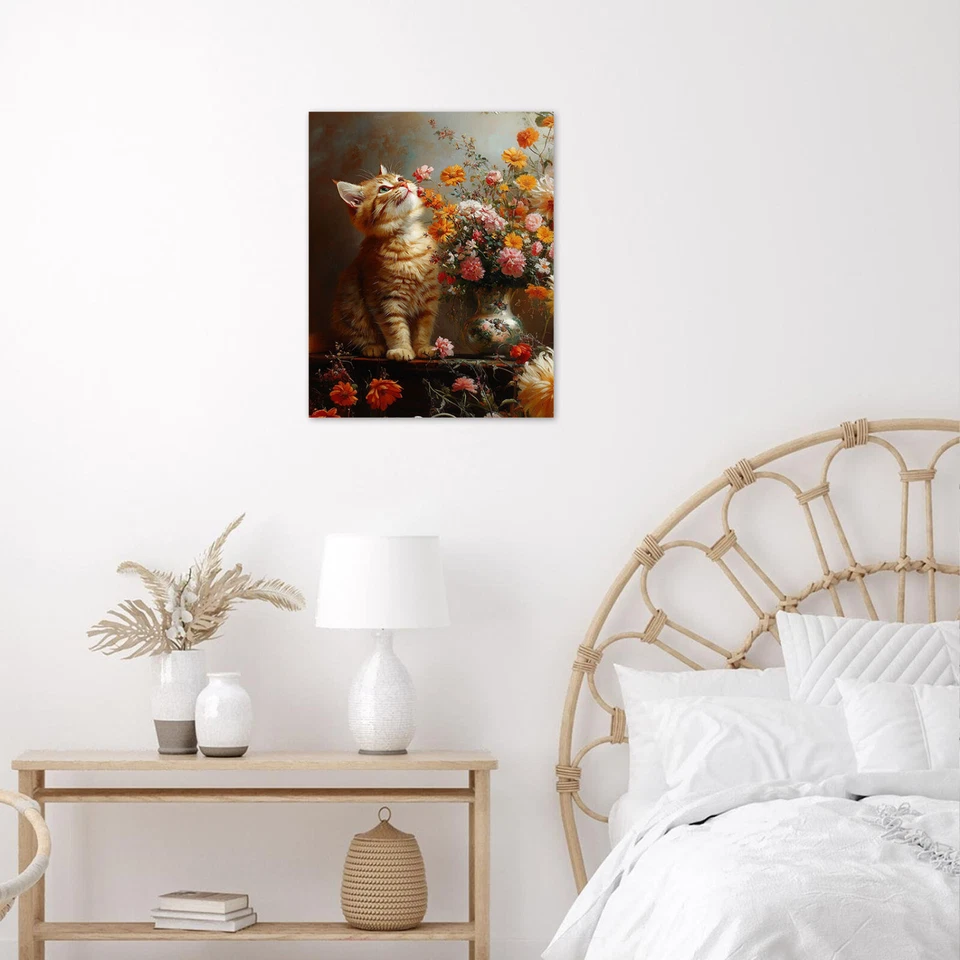 Funny Cat Botanical Pink Wildflower Canvas Wall Art for Bathroom Living Room - Image 4 of 4