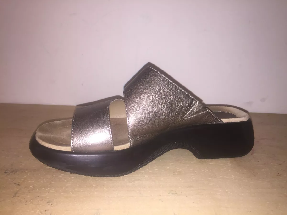 Dansko Womens Lana Pewter Nappa Leather Slide Platform Sandal Size