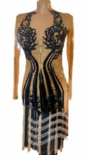 L2353 ballroom Specialty Adult Rhythm/ Latin dress UK 8 US 6 skin/ black sleeve