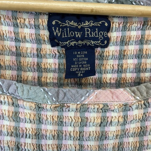 Vtg Willow Ridge Shirt Plus Size 3X Smocked Tank Top Orange Pink Green Plaid B57 - Bild 2 von 10