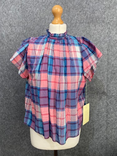 Trovata Birds of Paradis Carla Blouse XS Uk 8 10 12 Boho Check Anthroplologie - Picture 14 of 19
