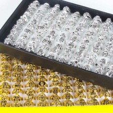 100pcs Skull Silver Gold Men's Rings Fashion women Jewelry Biker Punk Biker Ring