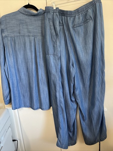 Lands End Sz 3X Denim Jean Chambray Lyocell Easy-Care Blouse Shirt Top & Pants - Picture 5 of 12