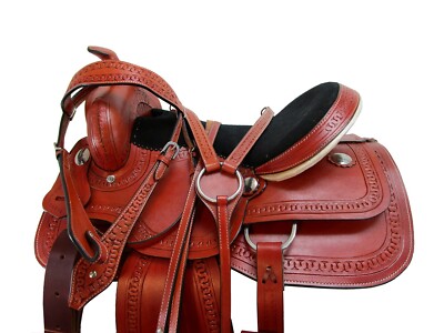 DEEP SEAT WESTERN BARREL SADDLE PLEASURE USED LEATHER HORSE TACK SET 15 16 17 18